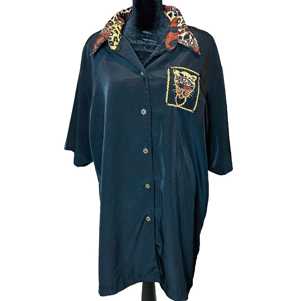 Vtg Delta Burke Embroiderey Leopard‎ Blouse  Women 2X Short Sleeves.A101